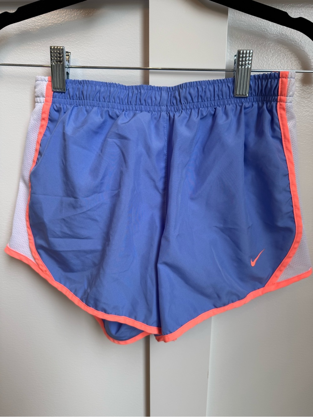 Nike Girls Blue Running Athletic Shorts with Pink Coral Trim L